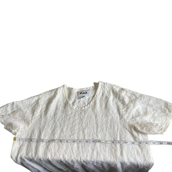 Flax Cream Black Trim Linen Short Sleeve Top Women's Small Minimalist Lagenlook - Picture 6 of 9